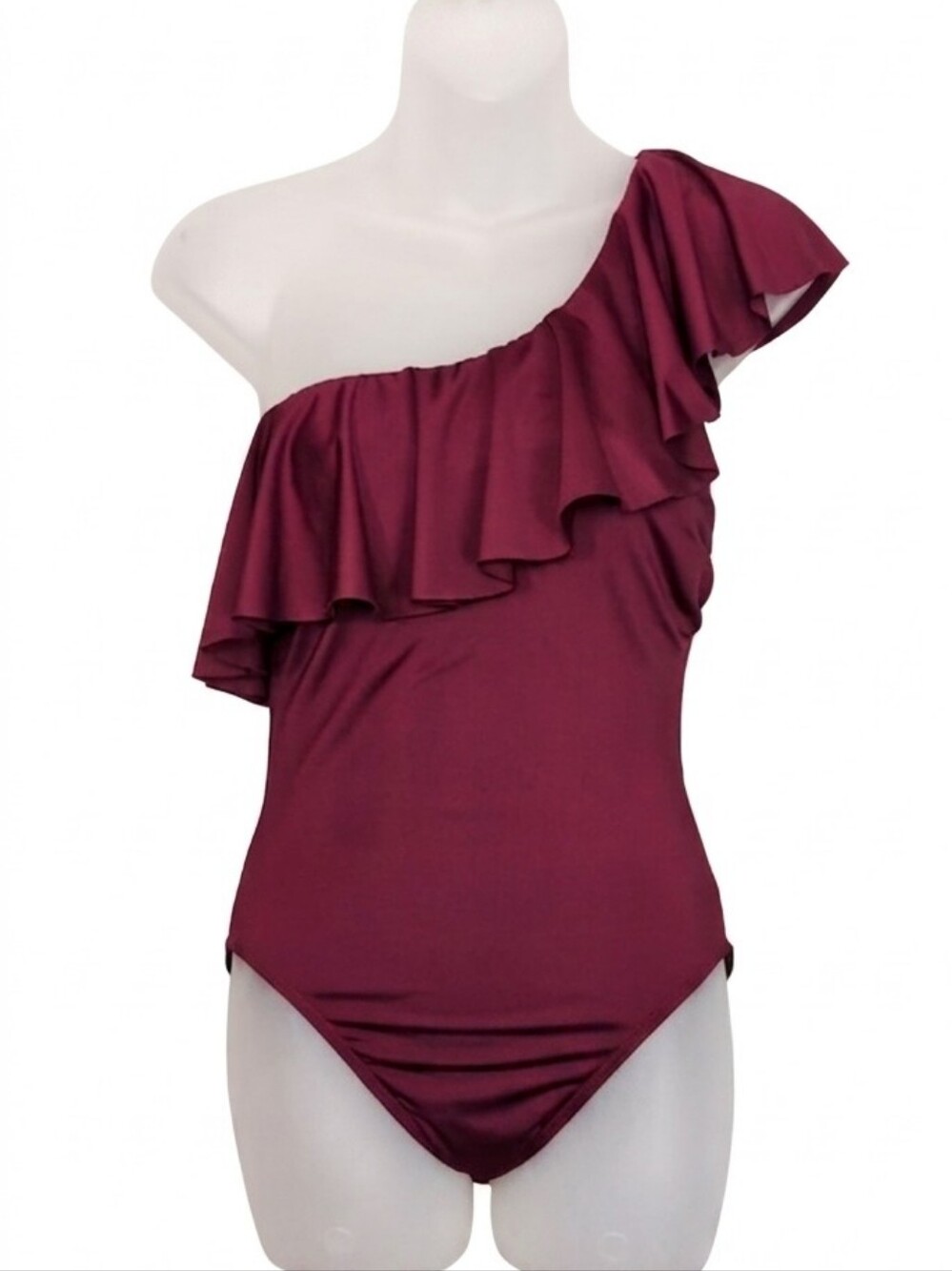 Tropik One Shoulder Ruffle One Piece Swimsuit Womens Size Small Burgundy Purple
